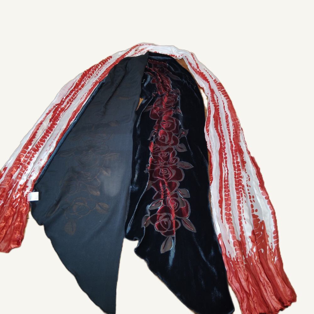 Zazou Luxe Velvet Red Roses Rayon Silk Scarf & Red/White Polyester Scarf Set